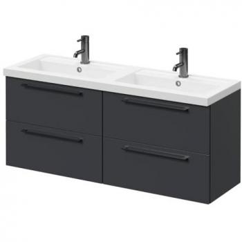 Napoli Gloss Grey 1200mm Vanity Unit with Double Basin and 4 Drawers