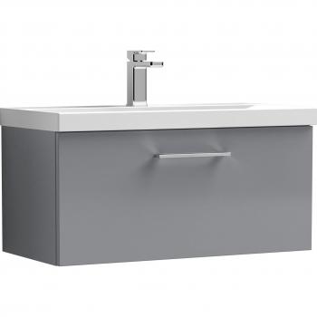 Nuie Arno Wall Hung Single Drawer Vanity Unit with 40mm Profile Basin | Satin Grey | 800mm