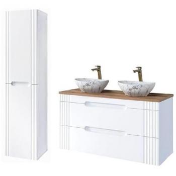 Meuble vasque à poser 120 cm avec colonne murale Oceanie White