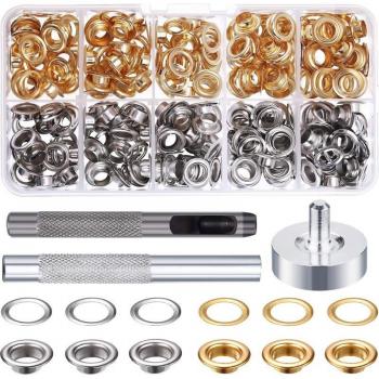 Premium 6mm Brass Eyelet Washer Pack – 100 Sets with 3‑Punching Tools, Tent Grommet Cloth Buckles for Clothing & Leather Gear