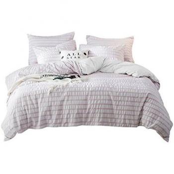 UMI. Essentials Housse de couette en seersucker 100% coton teinte fil avec deux taies d'oreiller (200x220+2x80x80cm, Rose)