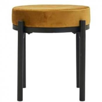 Tabouret en velours orange et olive foncé