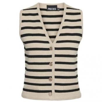 Chaleco de Punto para Mujer Pieces Pcnisa 17153283, Talla S, Color Cloud Dancer/Stripes:Black