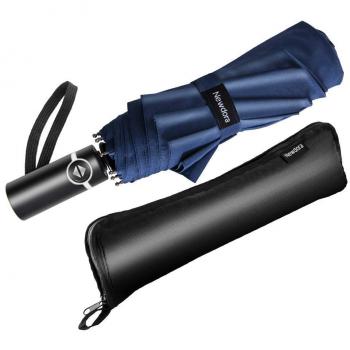 Newdora Folding Umbrella for Travel and Golf, With 10 Ribs Construction, Automatic Open/Close Function, Light Reflective Canopy, and Waterproof Bag (Dark Blue)