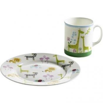 Maxwell & Williams S95003 Kinder Giraffen‑Teller & Becher, Safari‑Set in edler Geschenkbox (Porzellan)