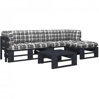Sofás de paleta con almohadas 4 piezas en pino tratado negro
