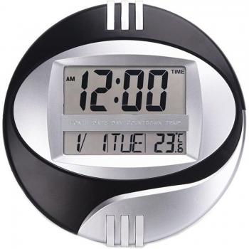 Black Electronic Clock with Temperature and Calendar