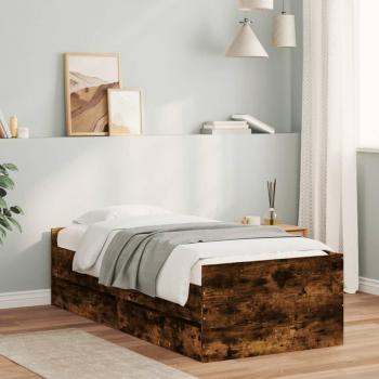 Cama con Cajones y Panel Trasero Roble Ahumado 90x200 cm