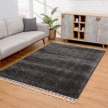Hochflor-Teppich Pulpy 100, rechteckig, 30 mm, grau, sehr weich, mit Fransen, uni, für Wohnzimmer und Schlafzimmer