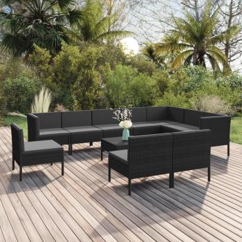 VidaXL Set de muebles de jardín 11 pzas cojines ratán sintético negro
