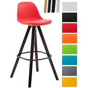 Franklin Barstuhl CLP: roter Hocker, Kunststoffschale, Kunstleder, Holzgestell und Fuß