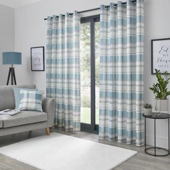 Country‑Checked Balmoral Curtains in Duck Egg – Ready Made