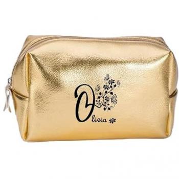 Trousse dorée avec prénom et design floral unique