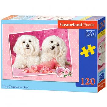 Castorland Puzzle 120 Stück: Zwei kleine Hunde (Pink)