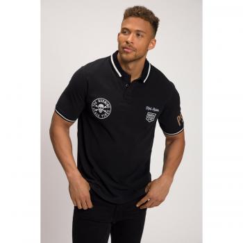 Maglia polo nera con applicazioni uomo 6XL mezze maniche JP1880