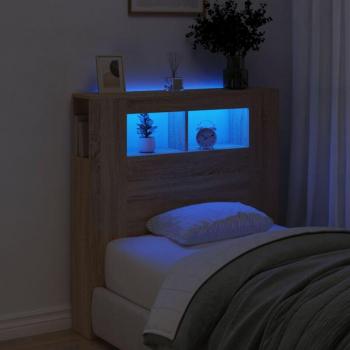 Lampe intégrée tête de lit en chêne – design bois d’ingénierie 100 × 18,5 × 103,5 cm