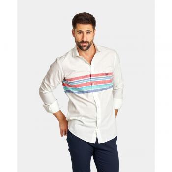 Camisa Slim Popelín a Rayas en Colores Vivos
