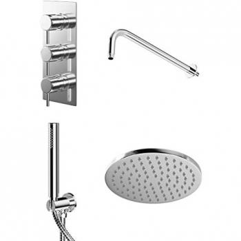 Circo Polished Chrome Triple Thermostatic Valve Mixer Shower with Round Handset Outlet Holder