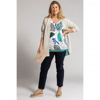 Plus Size Leaf Print Tie Hem Oversized Stretch Top, Women, White, Size 32/34, Viscose/Polyester