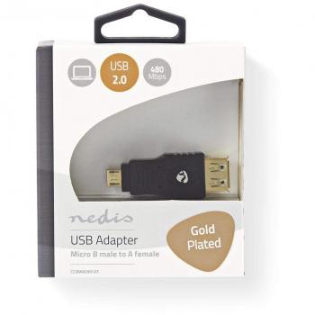 Nedis USB 2.0 Adapter mit Micro-B Stecker und A-Buchse in gerader Form, vergoldet und aus PVC und ABS hergestellt, in Anthrazitfarbe