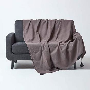 Homescapes Cotton Rajput Ribbed Sea Grey Throw, 150 x 200 cm