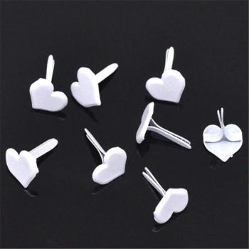 DIY Craft Supplies White Heart Brads, Alloy Metal, 12x9mm, 100 Pcs