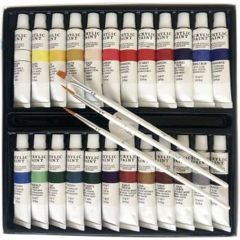24 Color Acrylic Paint Set for Kids with 3 Brushes