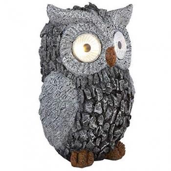 Etc-shop LED Dekofigur, LED-Leuchtmittel fest verbaut, Solar Eule Gartenskulptur für Außen Gartendeko Figur Skulptur grau