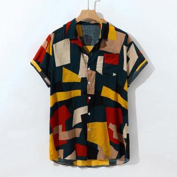 Camisa Informal Hombre con Estampa Floral y Geométrica