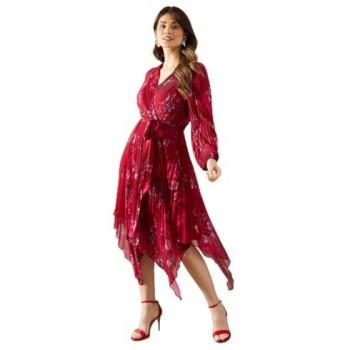 Wallis Pleated Asymmetric Wrap Dress in Raspberry – Size 10