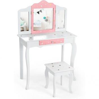 Coiffeuse et Tabouret pour Petits avec Miroir Amovible