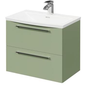 Olive Green 600mm Wall Mounted Vanity Unit with Curved Basin