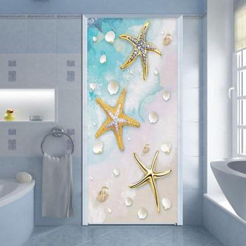 Puerta Infantil: Pegatina 3D con Concha Dorada y Azul Mediterráneo