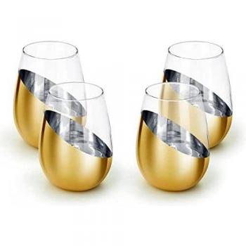 ModernGleam Brass Stemless Champagne Glasses – 15 oz