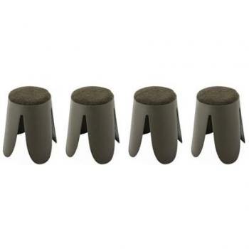 Set de 4 tabourets empilables kaki foncé bouclette texturée NIKI Ø30 / 44 x H46cm