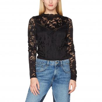 Vila Clothes Damen Langarmshirt VISTASIA L/S LACE TOP-NOOS, Schwarz Black, 42