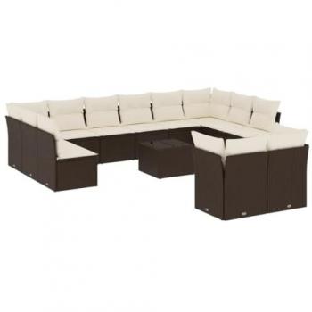 Canapé d’Extérieur VidaXL – Salon de jardin 13 pièces, coussins en résine tressée brun