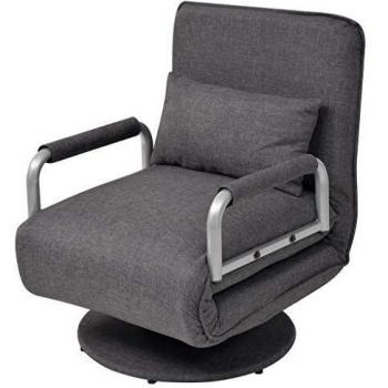 Swivel Chair with Bed Function in Dark Grey Fabric