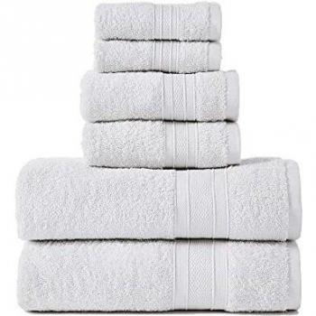 Ensemble de 6 pièces : 2 Grandes Serviettes, 2 Débarbouillettes, 2 Serviettes pour le Visage (100% Coton)