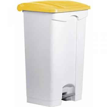 Helit Tret-Abfalleimer , the step, , 90 Liter, weiß/gelb