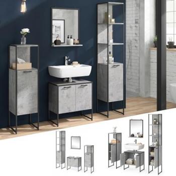 Vicco Badmöbel Set Fyrk, Beton, 4 Teile, mit Hochschrank