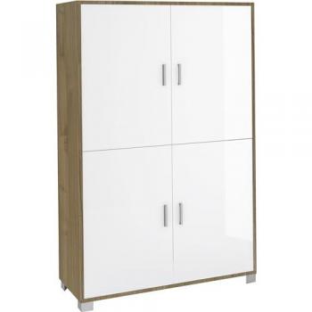 Armadio 4 Ante Olmo Chiaro e Bianco Lucido 161x108x41 cm