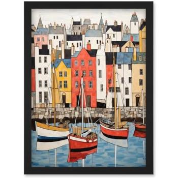 Rainbow Seaside Townscape – Framed A4 Artwork