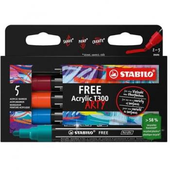 STABILO Free Acrylic T300 Urban 5-Case Nero Blu Rosso Scuro