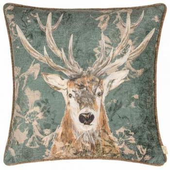 Avebury Stag Piped Cushion, Evans Lichfield, 43 cm x 43 cm, Petrol Blue