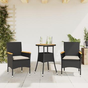 Giardino Elegante: Set Pranzo 3x con Cuscini in Polyrattan Nero