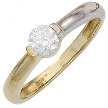 Jobo Damen Goldring 333 Gelbgold Weißgold 1 Zirkonia bicolor Größe 54