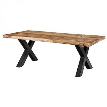 Massivholztisch Sheesham Baumtisch 220x100x77 natur sandgestrahlt X-Beine anthrazit glänzend