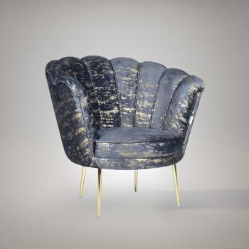 Poltrona Orel Velluto con Design Oro Arya Gold 29, Bordi e Piedini Dorati H76xL70xP70