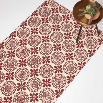 Cassia Red Handwoven Cotton Geometric Rug